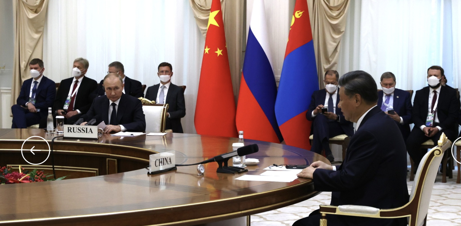 中國國家主席習近平、俄羅斯總統普丁共同對台海議題發表意見。翻攝俄羅斯總統府