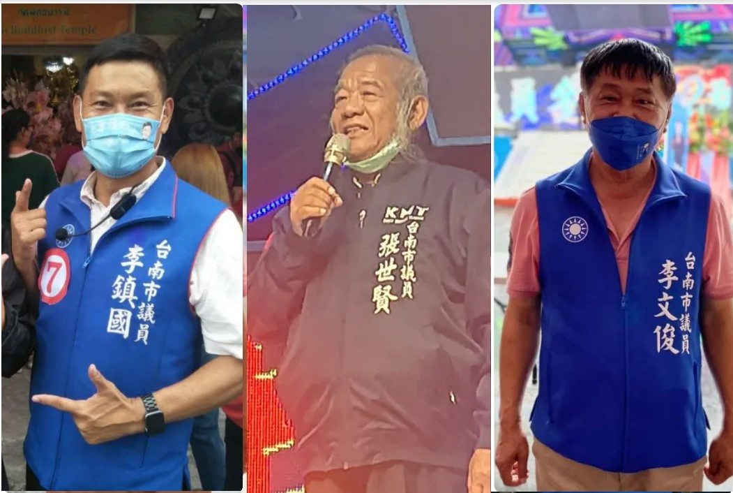 南市國民黨籍議員李文俊(右起)率張世賢、李鎮國「跑票」民進黨,檢調要查是否有「對價關係」。翻攝臉書