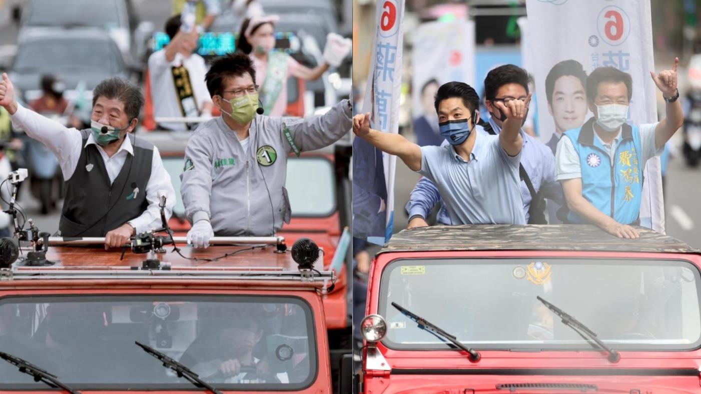 台灣九合一選舉，國際媒體最關注台北市長選戰，國民黨候選人蔣萬安（右）、民進黨候選人陳時中（左）聲勢相當。 合成照片取自蔣萬安、陳時中臉書