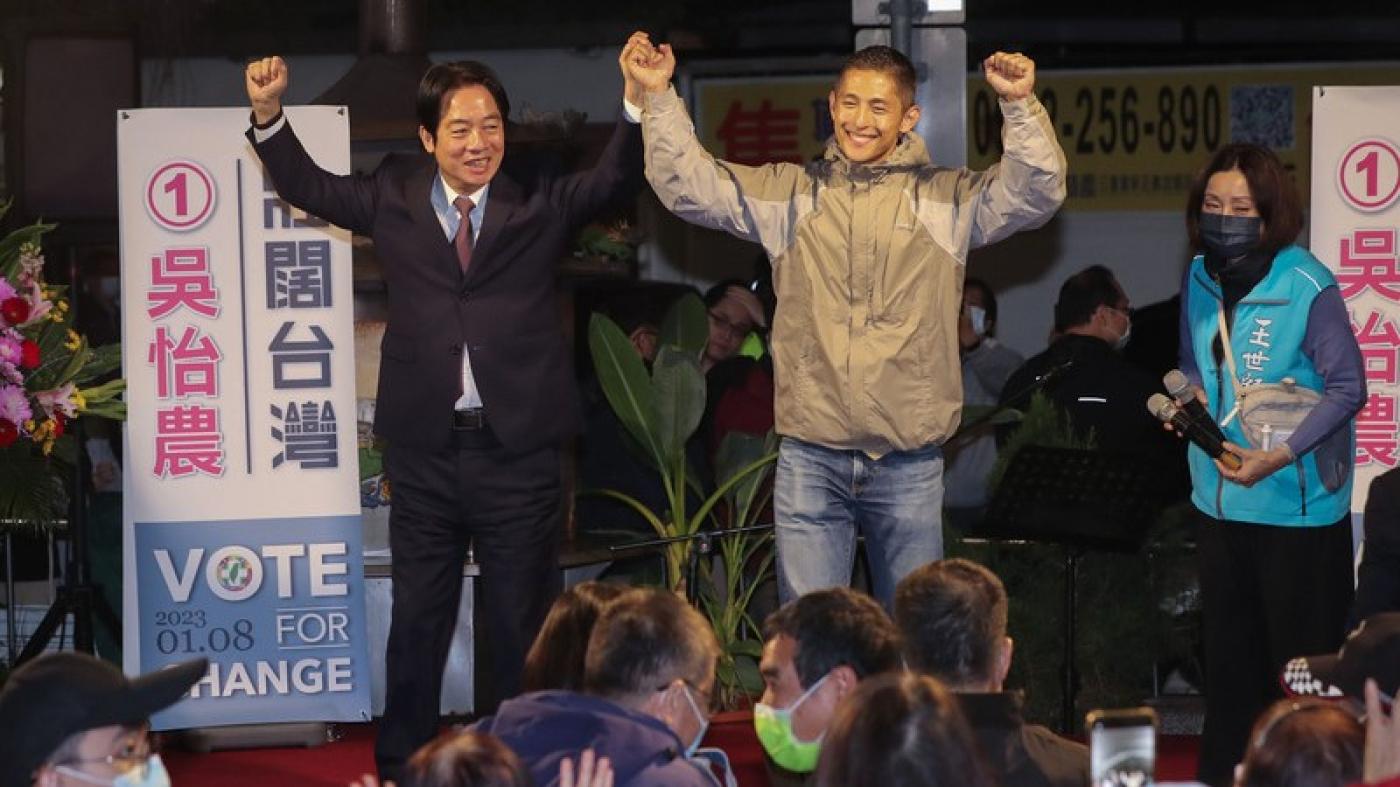 副總統賴清德4日晚間出席民進黨立委補選候選人吳怡農廟口開講活動。中央社