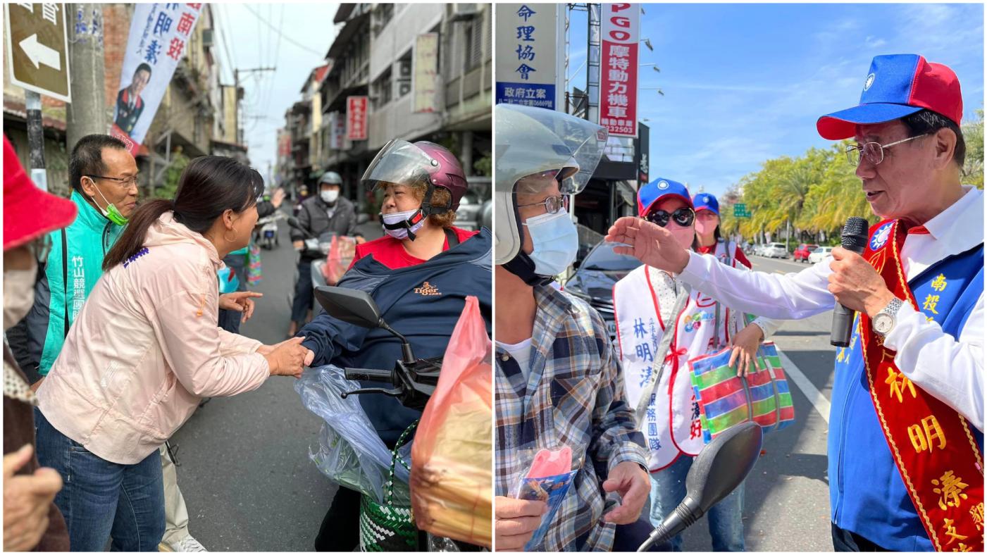 南投立委補選４日投票，民進黨候選人蔡培慧（左）、國民進黨候選人林明溱（右）全力衝刺催票。翻攝蔡培慧、林明溱臉書