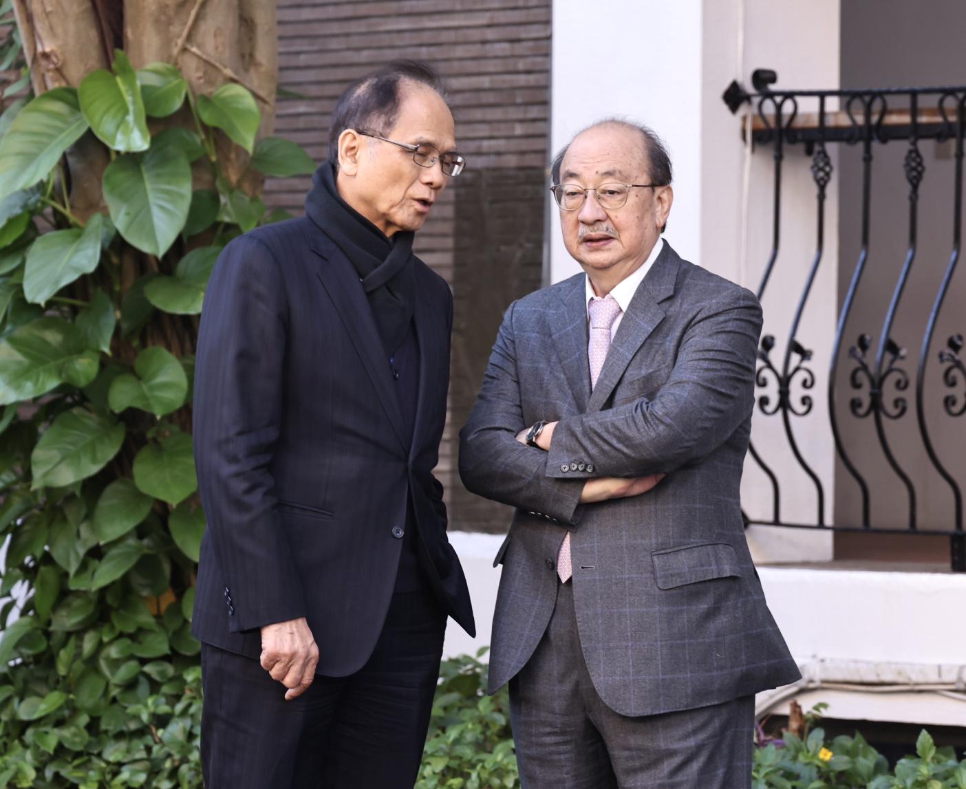 民進黨團上午舉行黨團大會，圖為立法院長游錫堃、黨團總召柯建銘。林啟弘攝